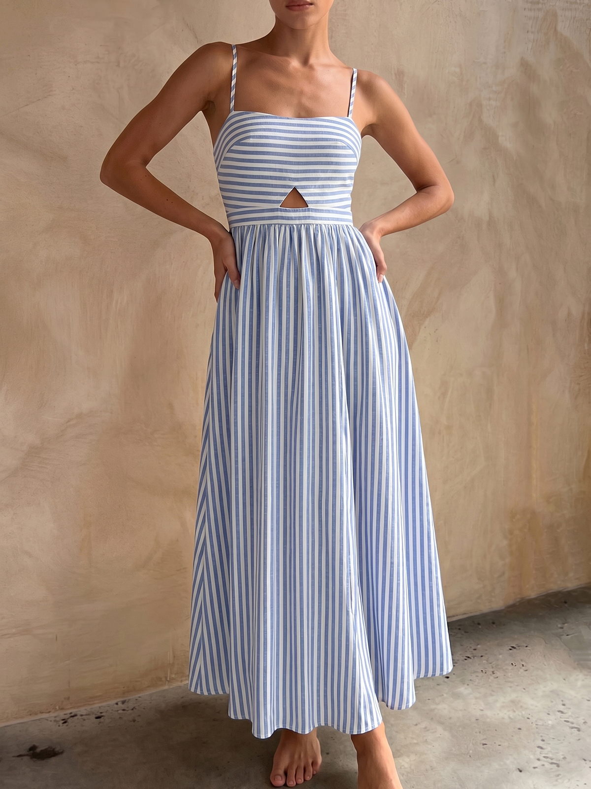 cotton cami maxi dress Striped cutout cotton blend cami maxi dress - Blue