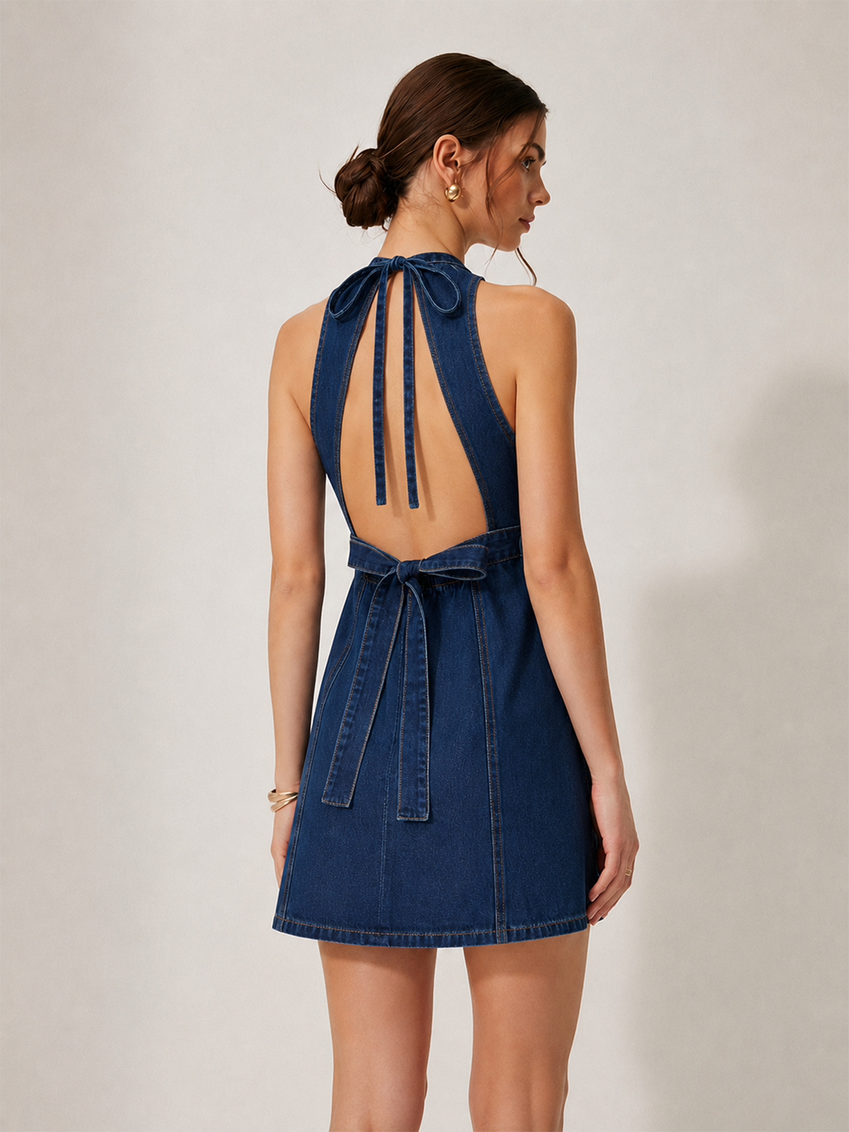 Backless Sleeveless Denim Mini Dress Backless Sleeveless Denim Mini Dress