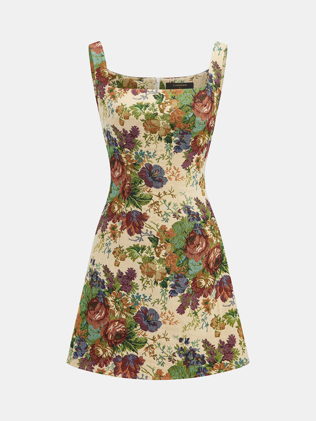 floral tapestry mini dress Vintage Floral Tapestry Square Neck Mini Dress