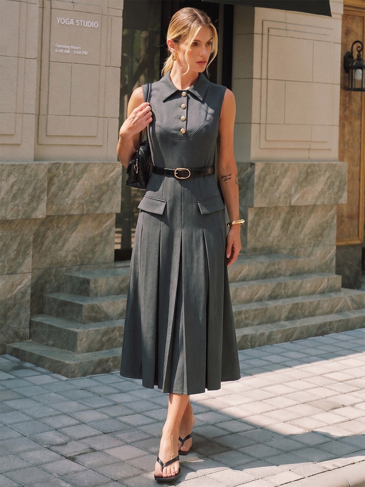 collared pleated dress English Factory
