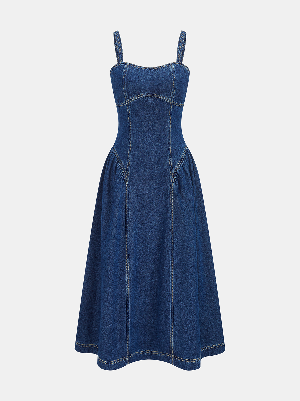 Structured Seam Denim Cami Midi Dress