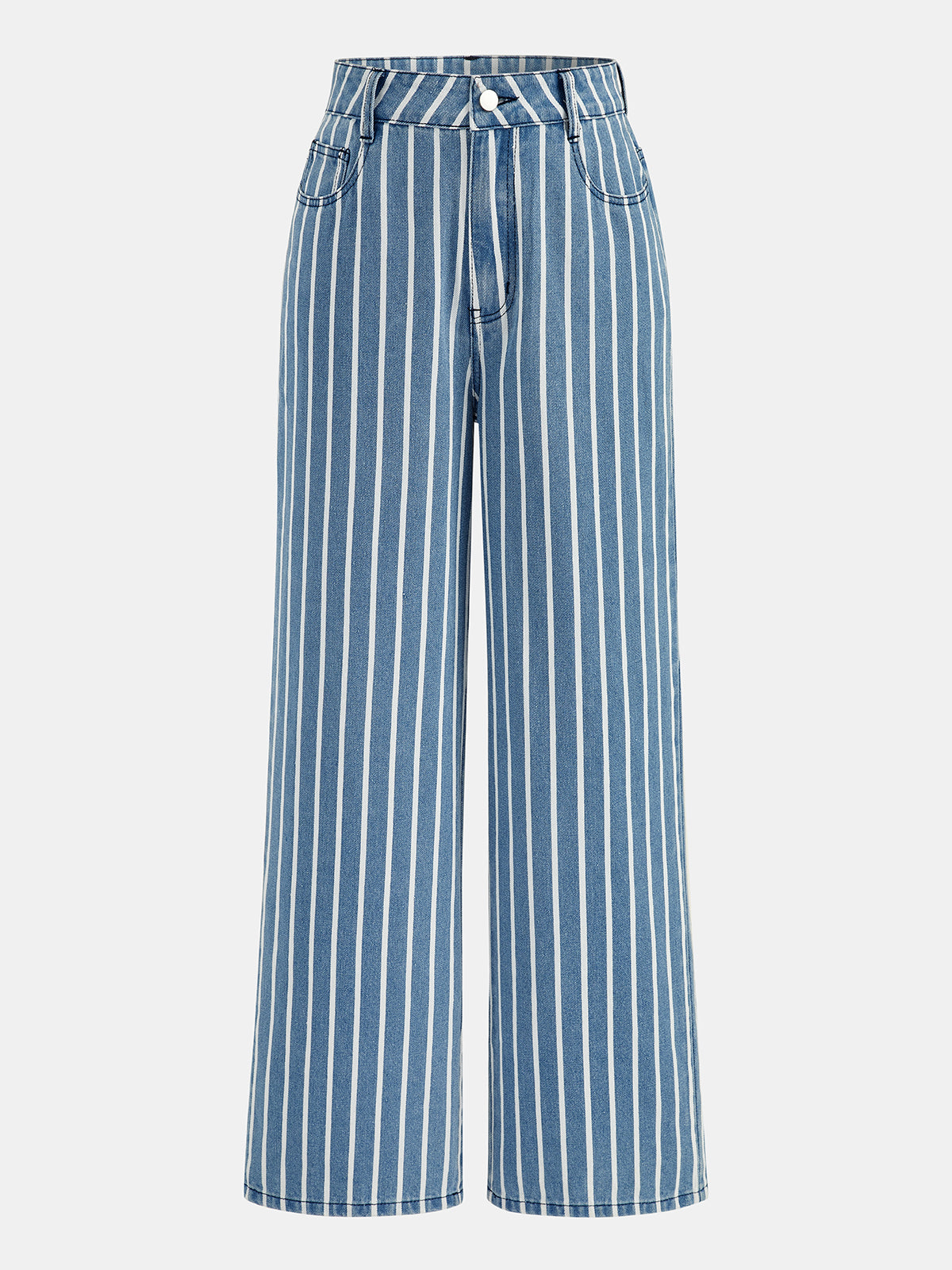 RAIVE 韓国Stripe Straight Denim Pants Blue Striped Straight-Leg Denim Pants | COMMENSE