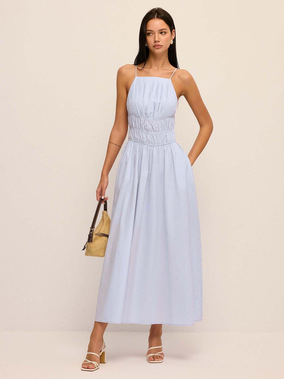 smocked cami midi dress Astra Lace Smocked Cami Midi Dress