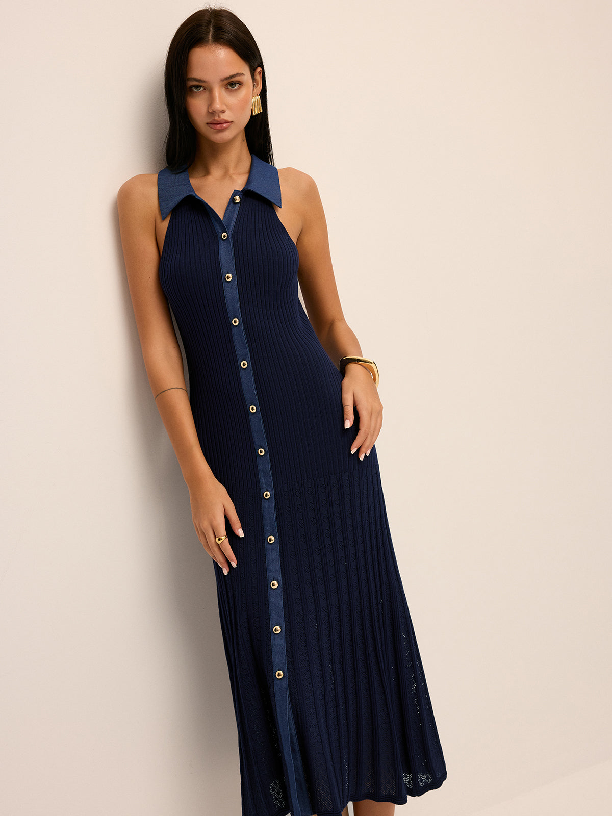 knit button midi dress Ribbed Knit Button-Front Midi Dress
