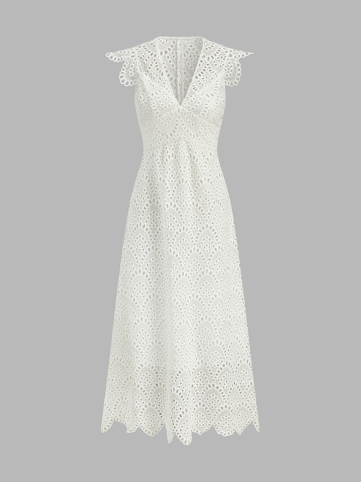 Semi-sheer crochet lace midi dress - White - L