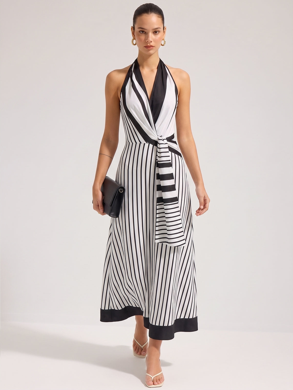 halter wrap maxi dress Striped Halter Wrap Maxi Dress
