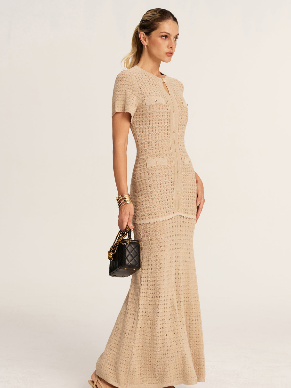 short sleeve crochet maxi dress Short Sleeve Crochet Knit Mermaid Maxi Dress