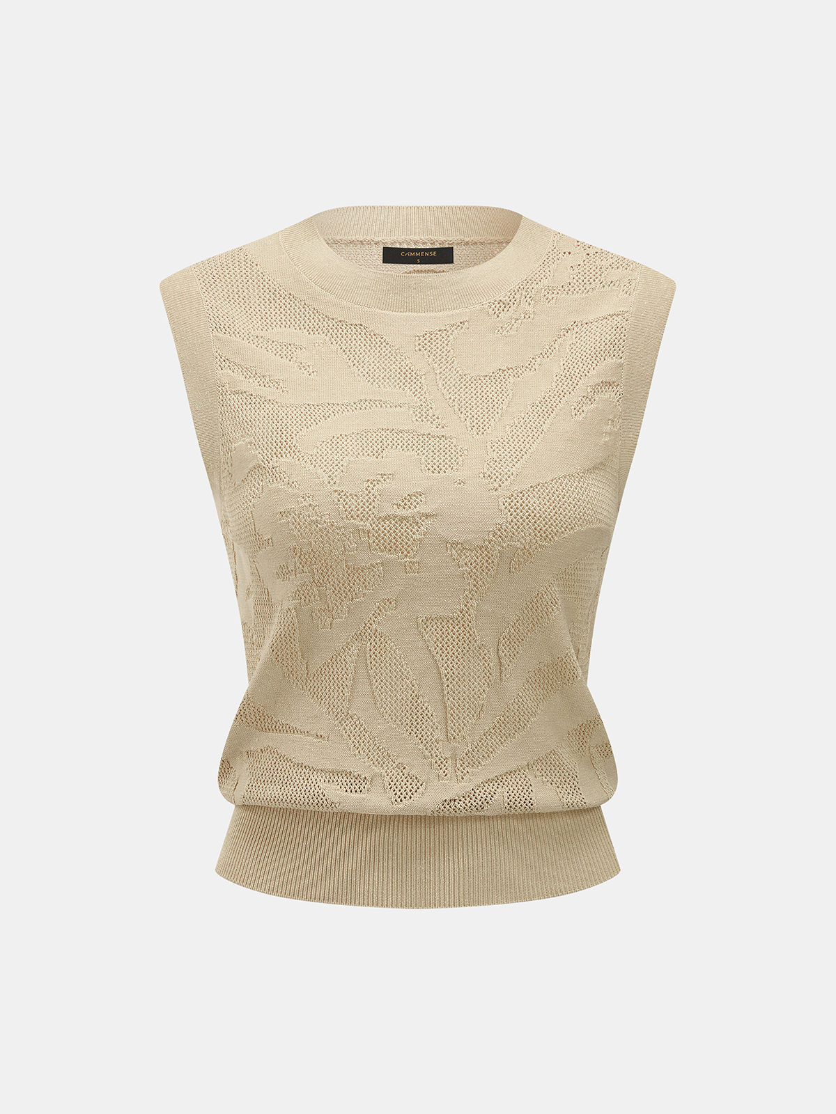 Openwork Jacquard Crew Neck Knit Vest | COMMENSE