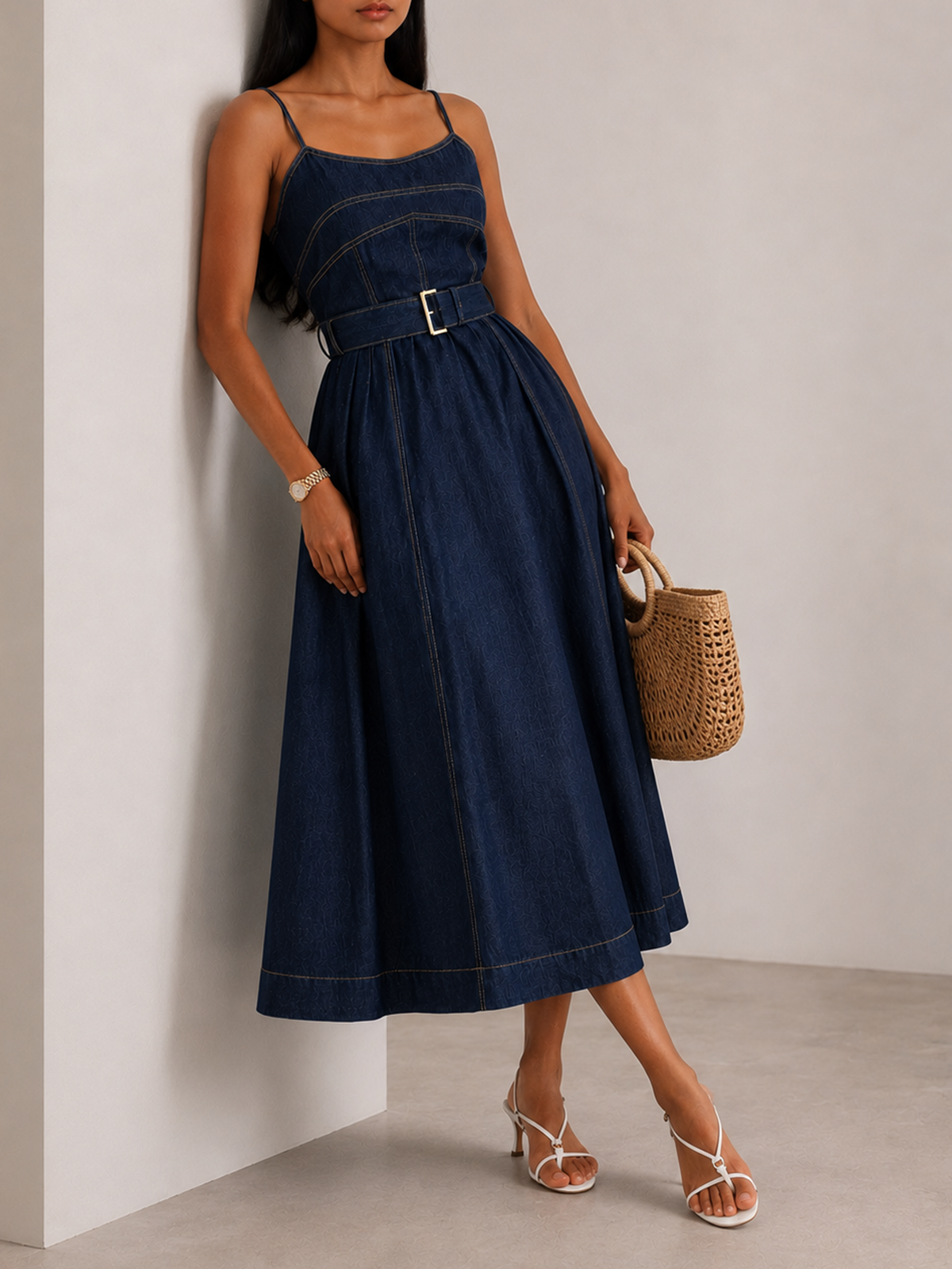 denim cami midi dress V-Neck Denim Cami Dress Light / L