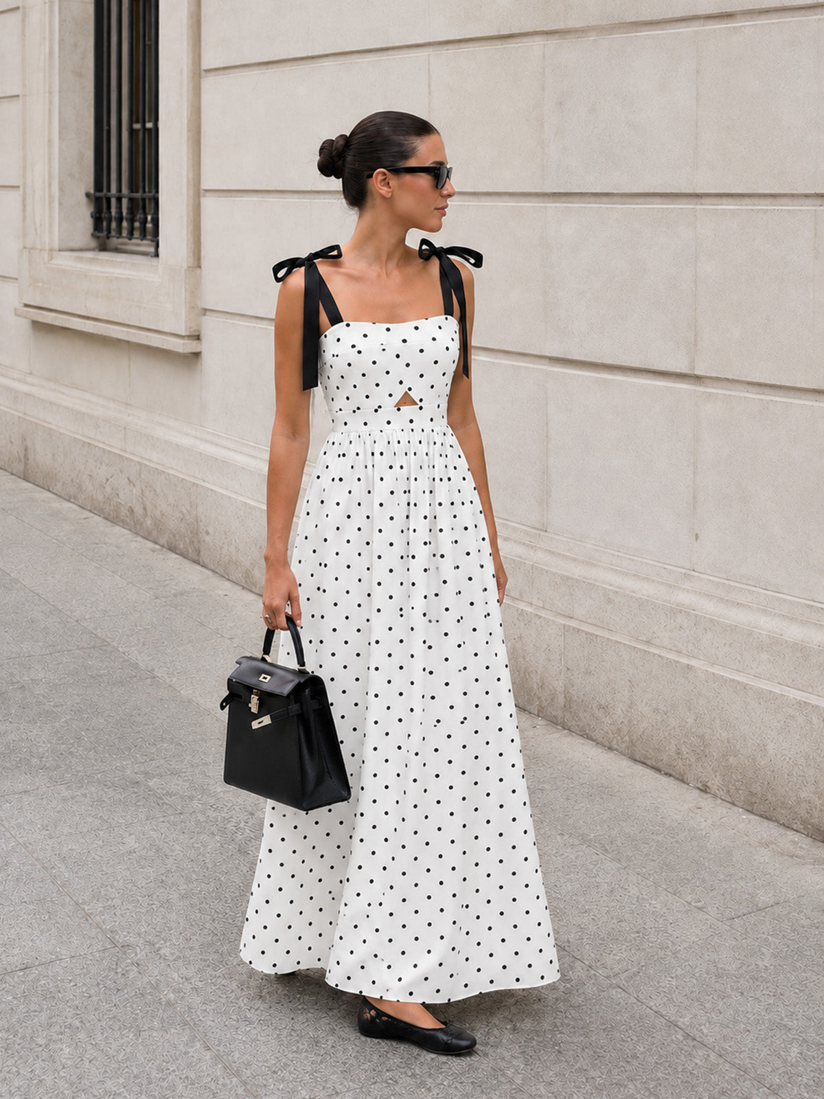 polka dot midi slip dress Bow Strap Polka Dot Midi Slip Dress