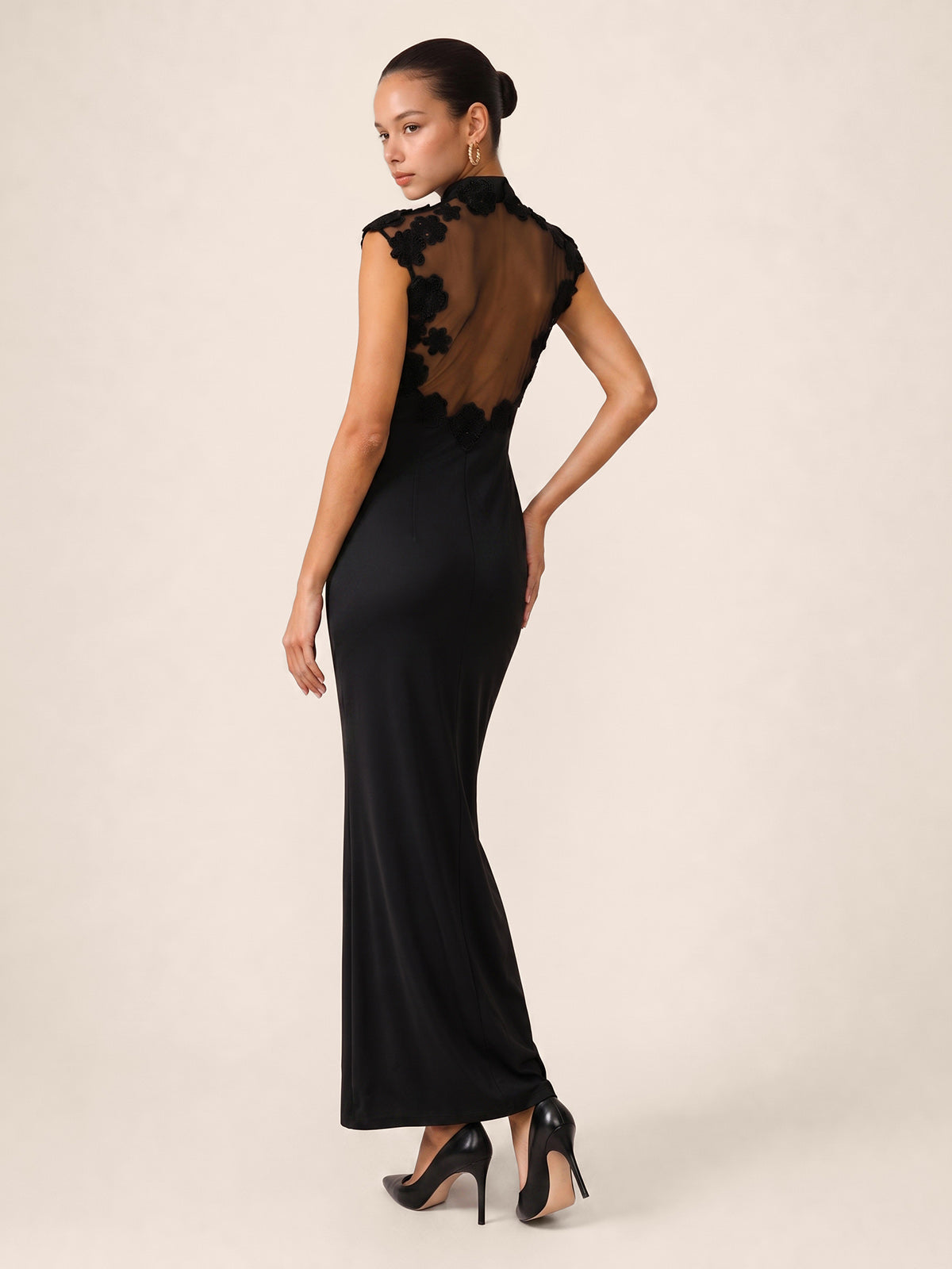 mandarin collar maxi dress Floral Appliqué Sheer Back 85% Tencel Nautica Men's Printed Linen quality Color:Dark Sapphire
