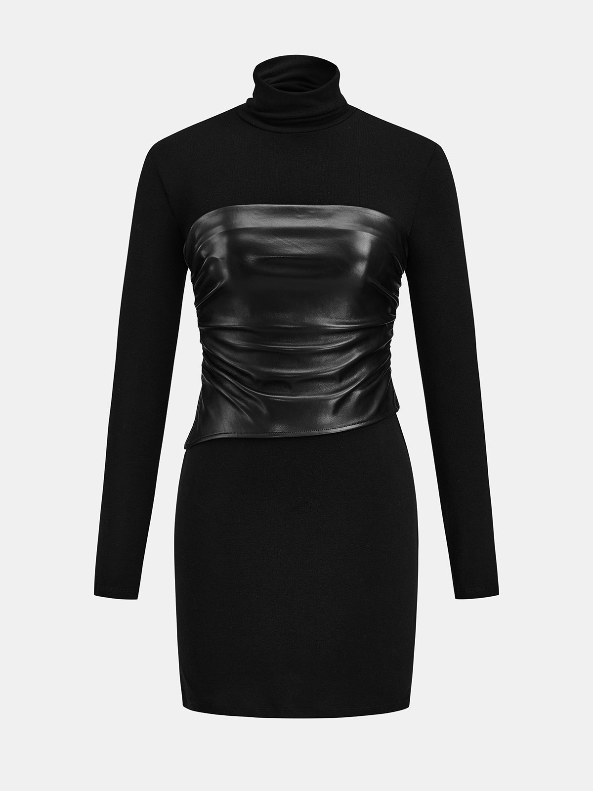 Faux Leather Tube Top Turtleneck Dress Set