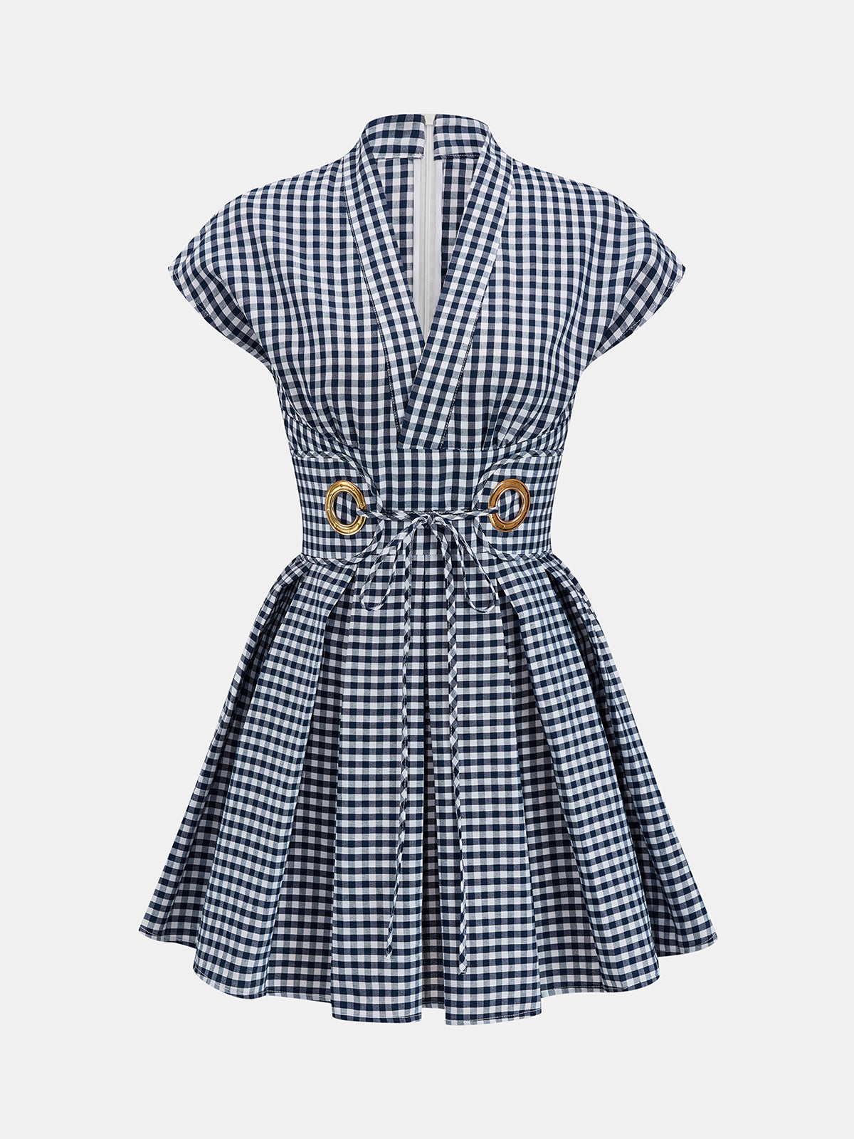 v neck check mini dress V-neck belted swing - Navy Category - Sandals The shirred waist enhances Anime On Dress To Color:Pearly Lilac