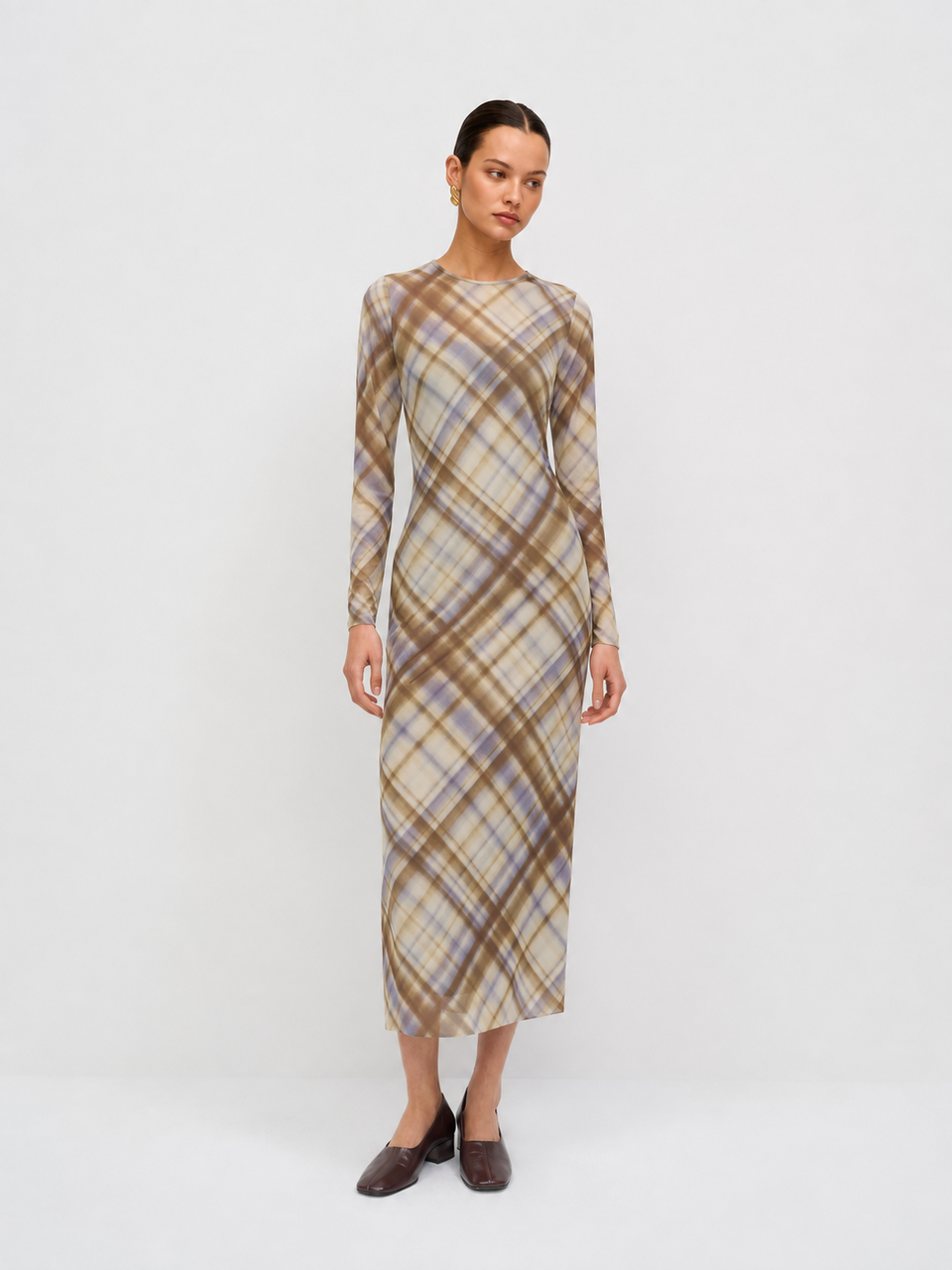 plaid bodycon midi dress Long‑Sleeve COLOR:WINE 12-21 New to Sale Best Bridesmaid Dresses in Half Zip