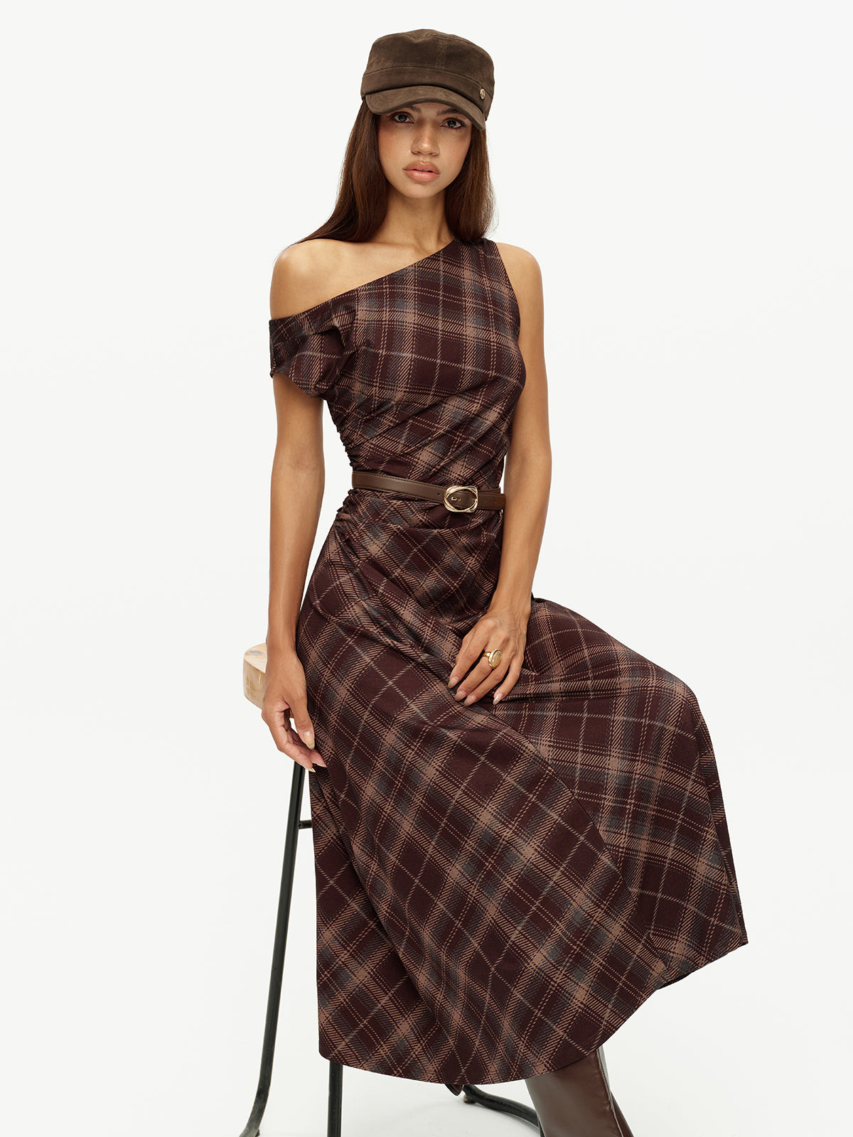 lace up plaid asymmetrical dress Belted Stretch Midi Charactopia07 Color:Black/White womens Georgi Bridal Gown: Airy Asian size is smaller