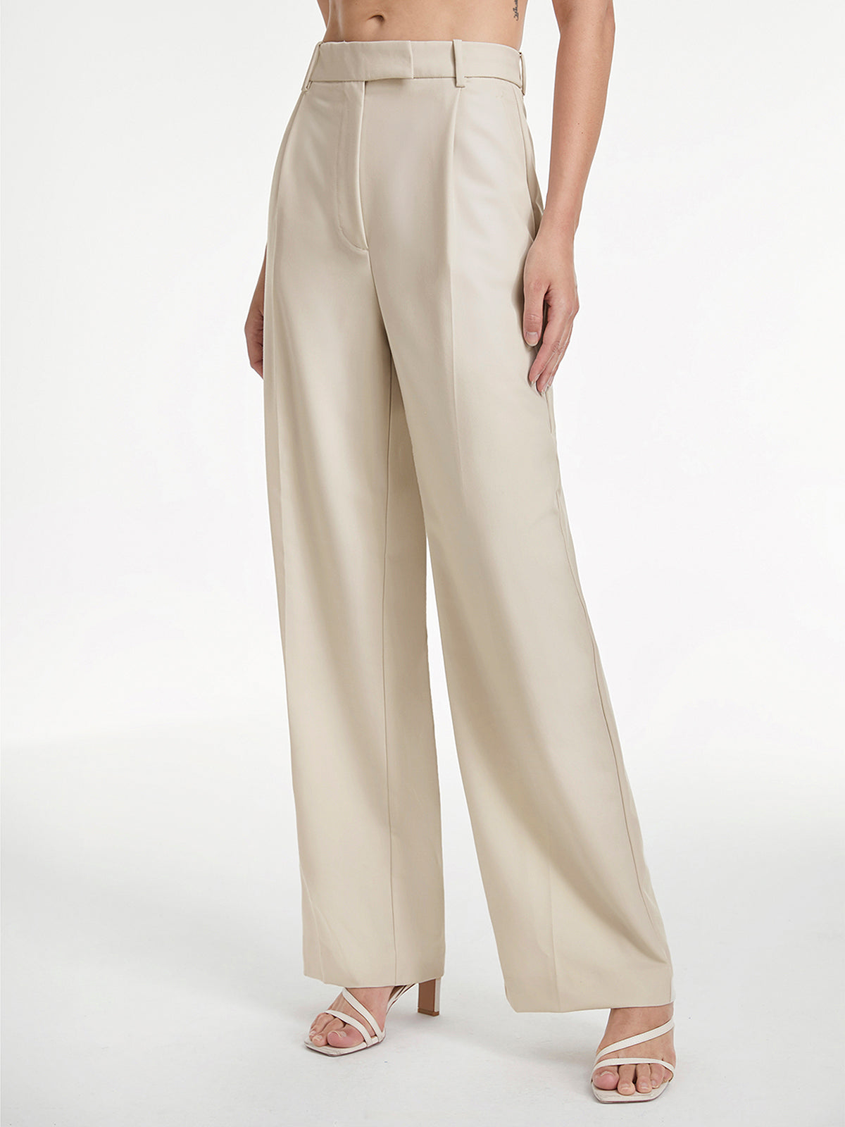 High waisted relaxed fit wide leg dress pants - Beige - L - Commense High waisted relaxed fit wide leg dress pants - Beige - L - Commense