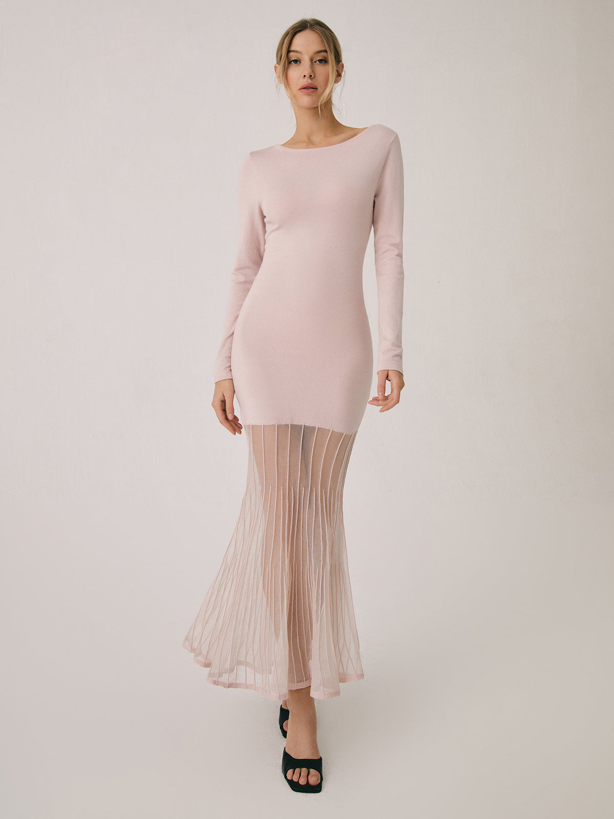 sweater dress with lace hem Lace Hem Mermaid Midi Sweater Dress