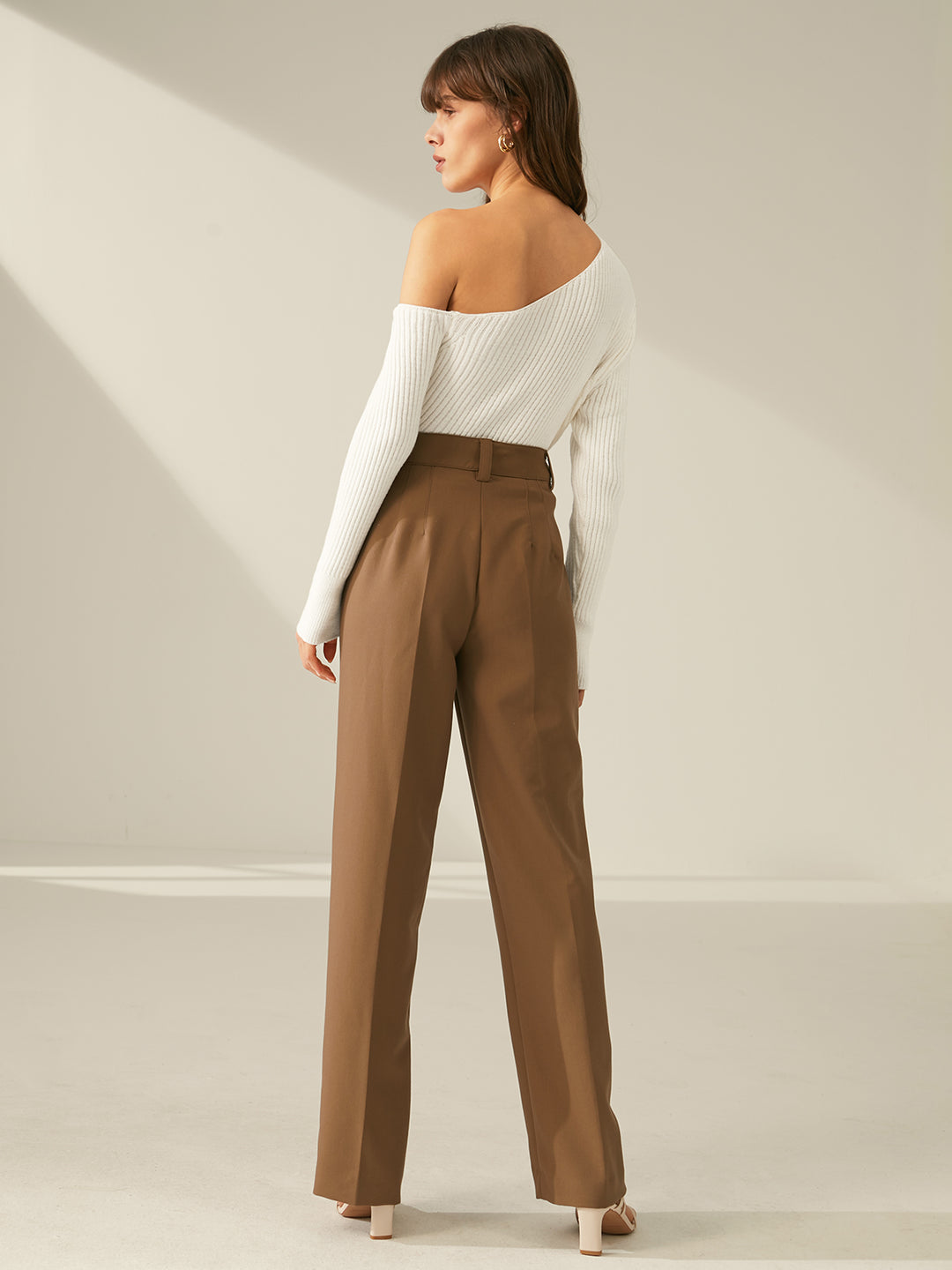 One Shoulder Long Sleeve Ribbed Pullover Sweater – COMMENSE