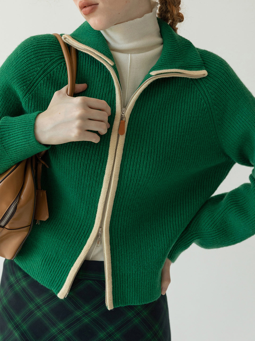 Two Way Zip Contrast Trim Cardigan | COMMENSE