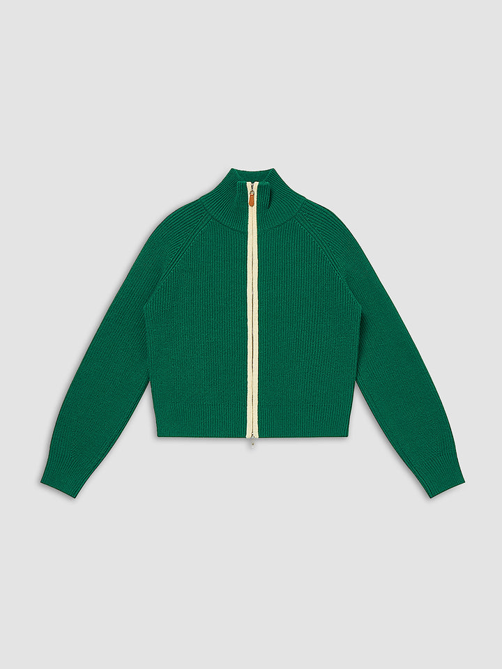 Two Way Zip Contrast Trim Cardigan | COMMENSE