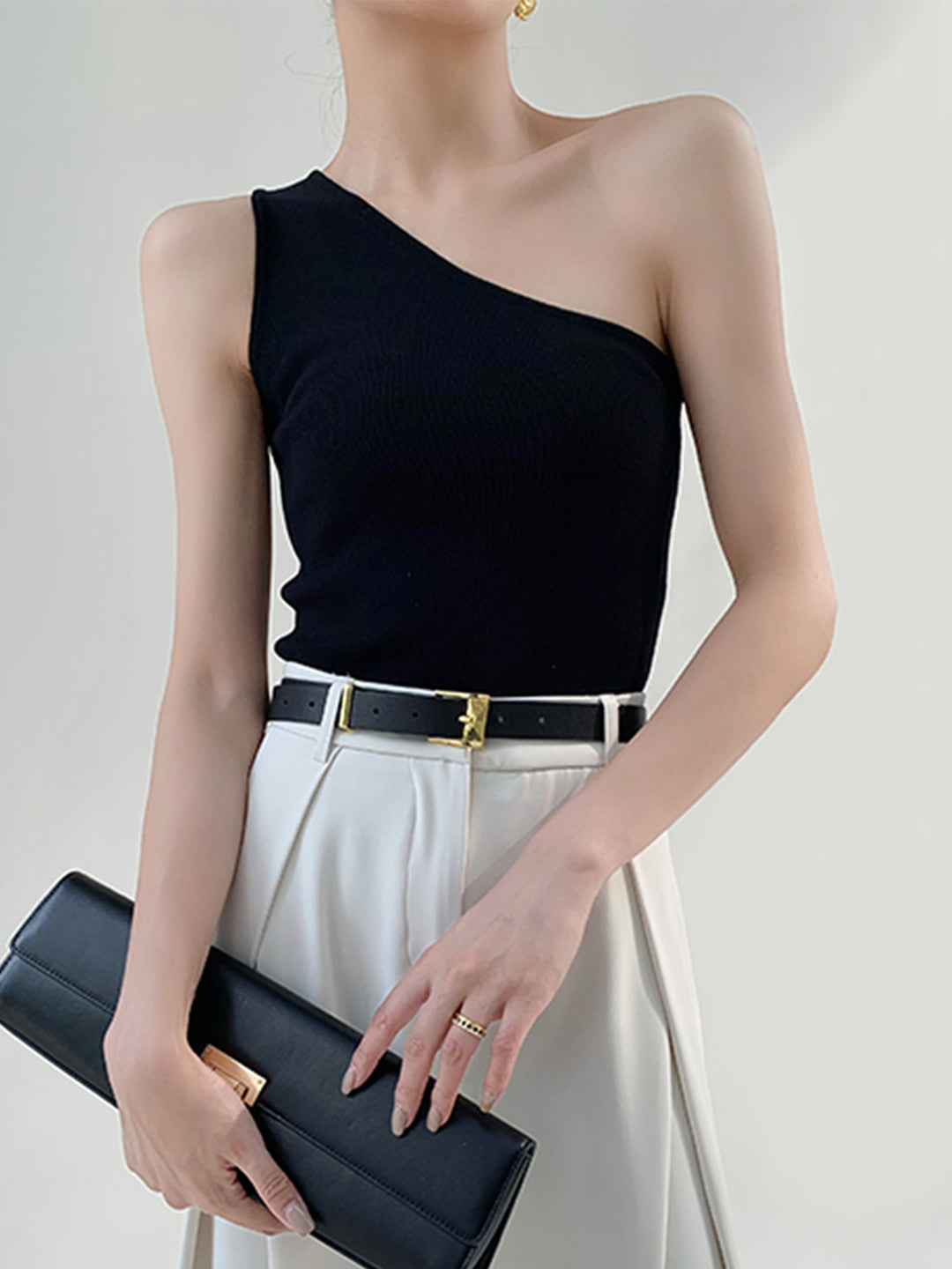 SENEE one shoulder tops ブラック KT4063_ARIELONESHOULDERTOP_BLA