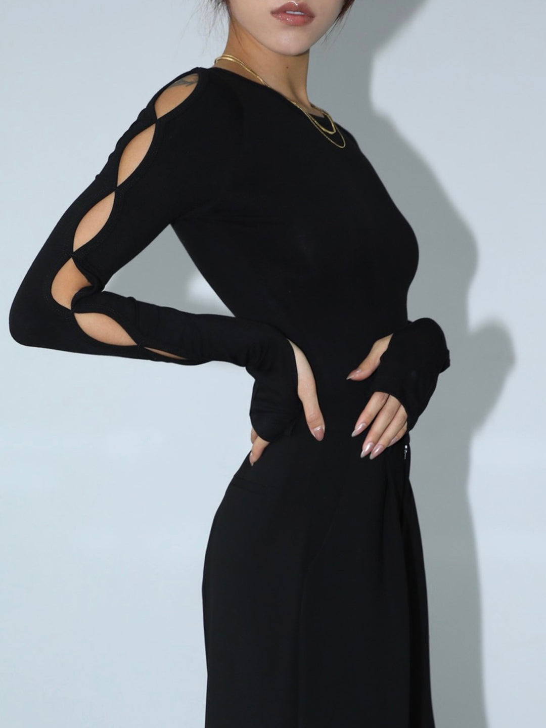 ワンピースその他 Cut Out Hip Long Sleeved Bodysuit Shapewear Long Sleeve Cold Shoulder Tummy Control Bodysuit