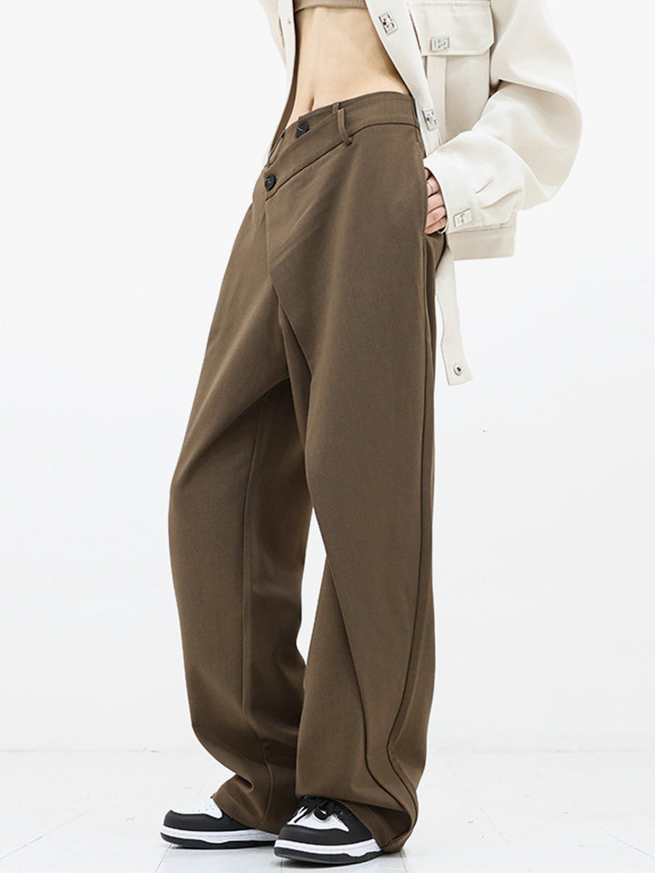 Asymmetrical Layer Button Wide Leg Dress Pants | COMMENSE
