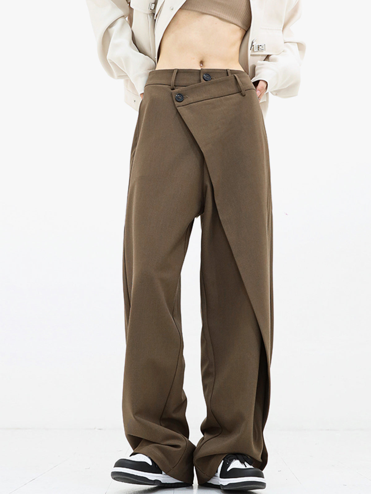 Asymmetrical Layer Button Wide Leg Dress Pants – COMMENSE