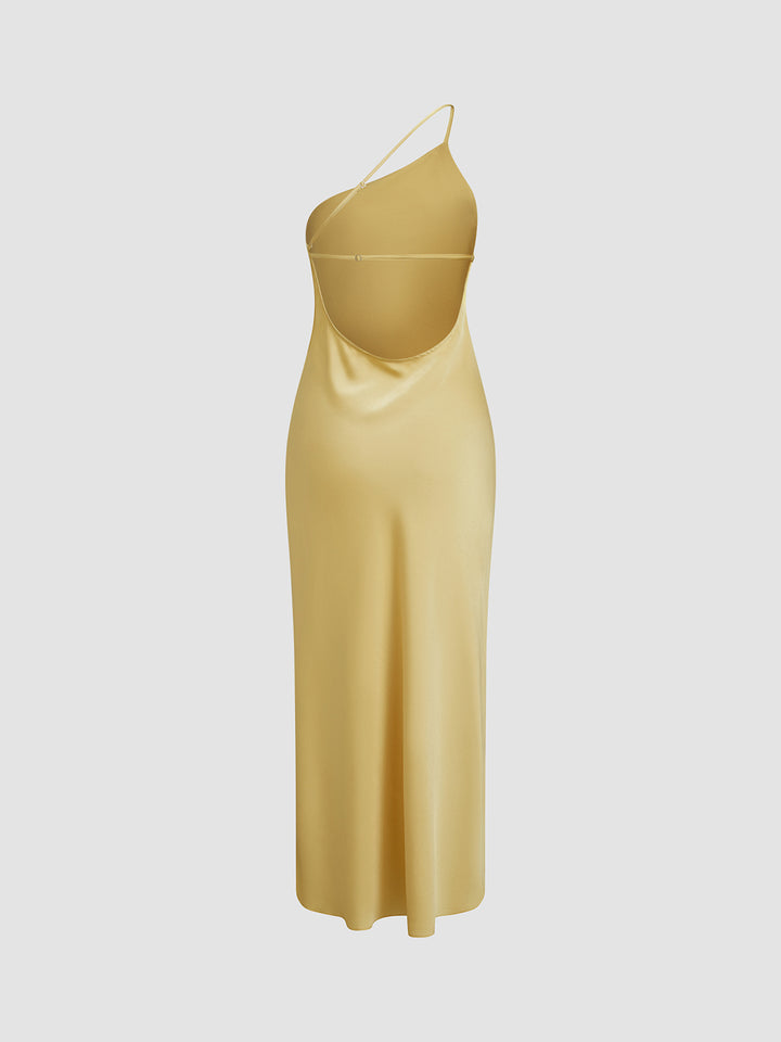 commense yellow satin dress Satin Backless Sleeveless Long Dress