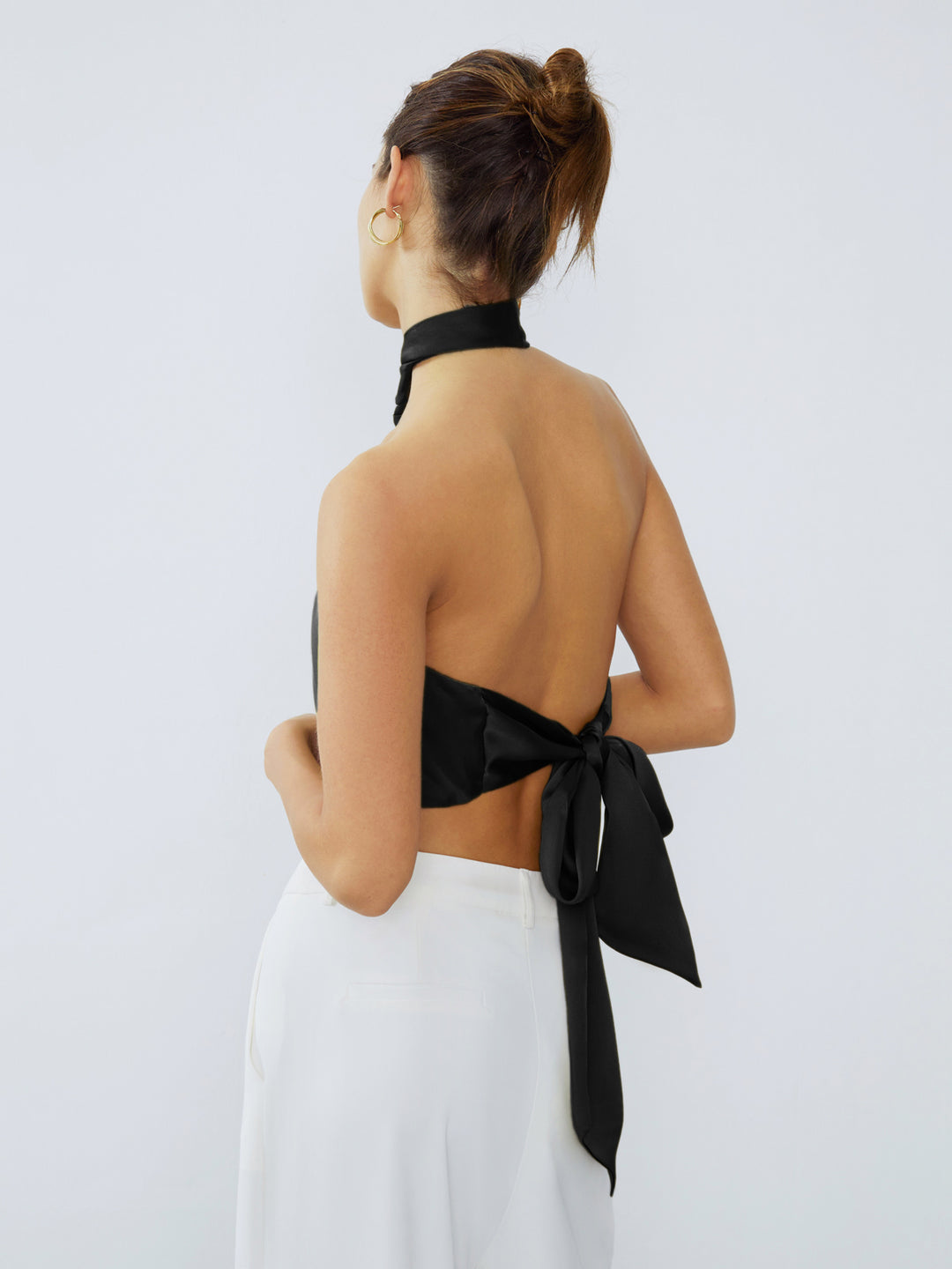 satin open back crop top