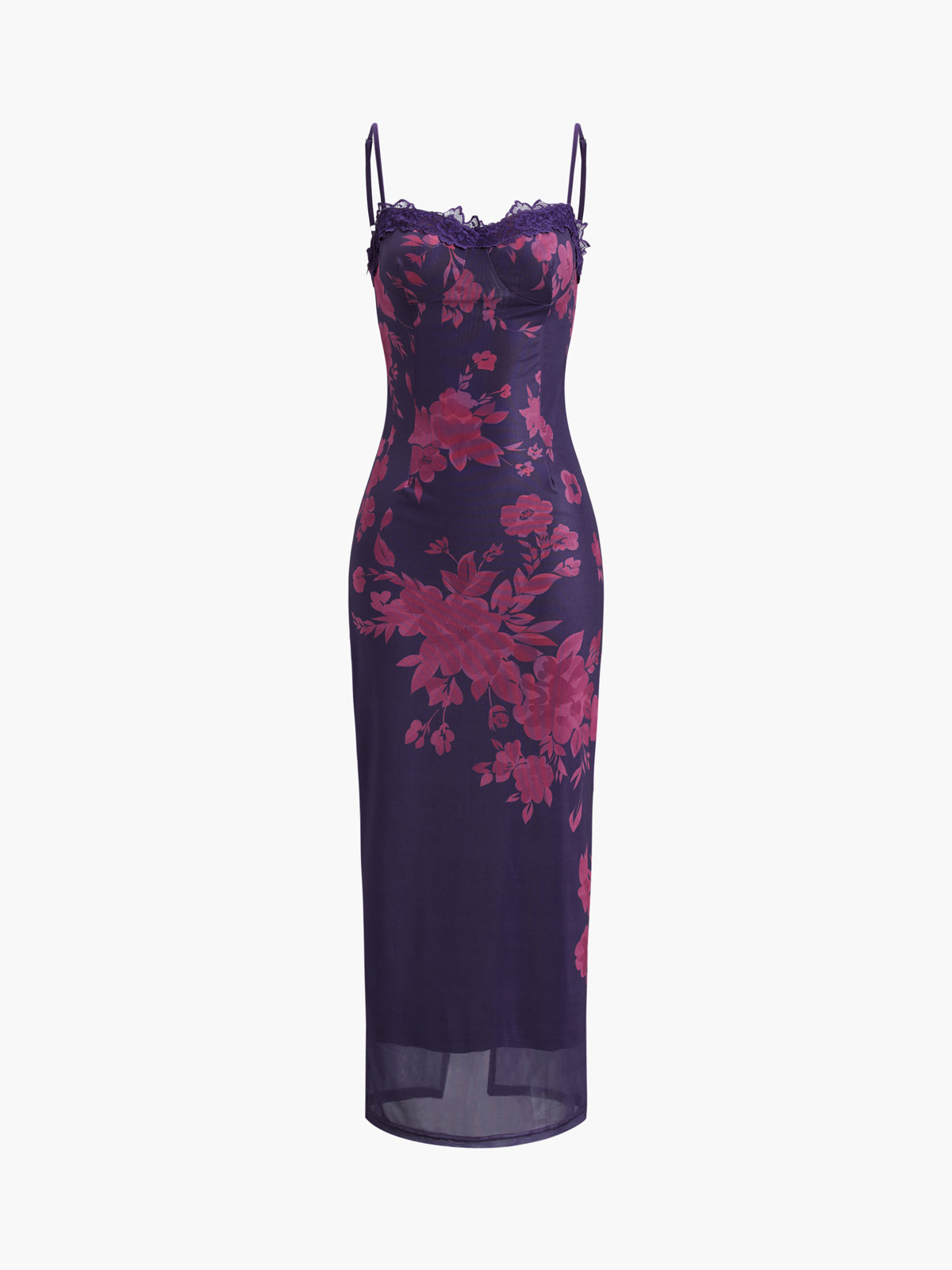 Tied Lace Trim Floral Mesh Long Dress – COMMENSE