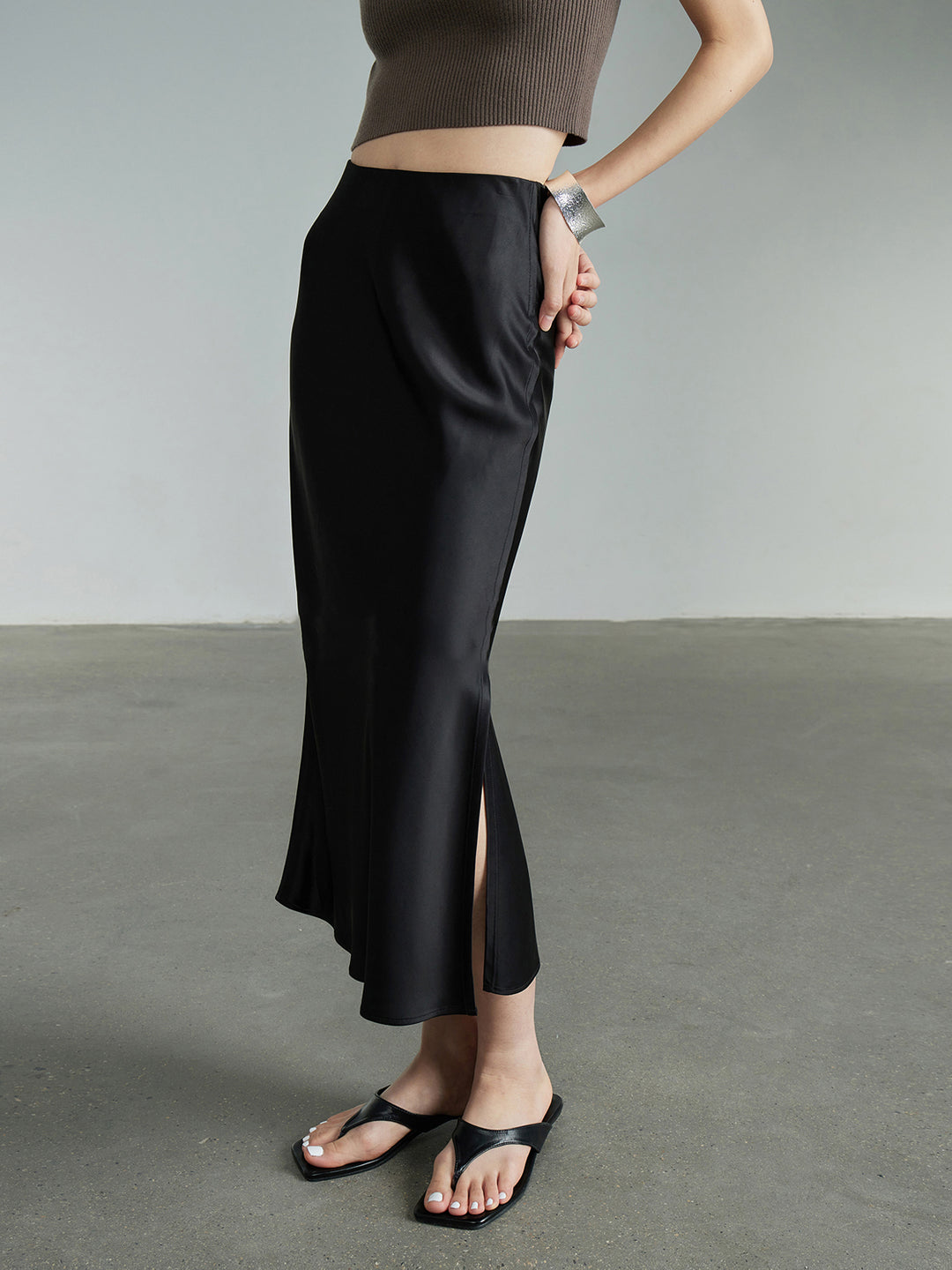 Flowy Satin Midi Skirt | COMMENSE