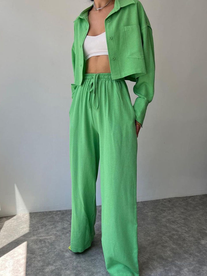 Collared Drawstring Two Piece Pants Set – COMMENSE