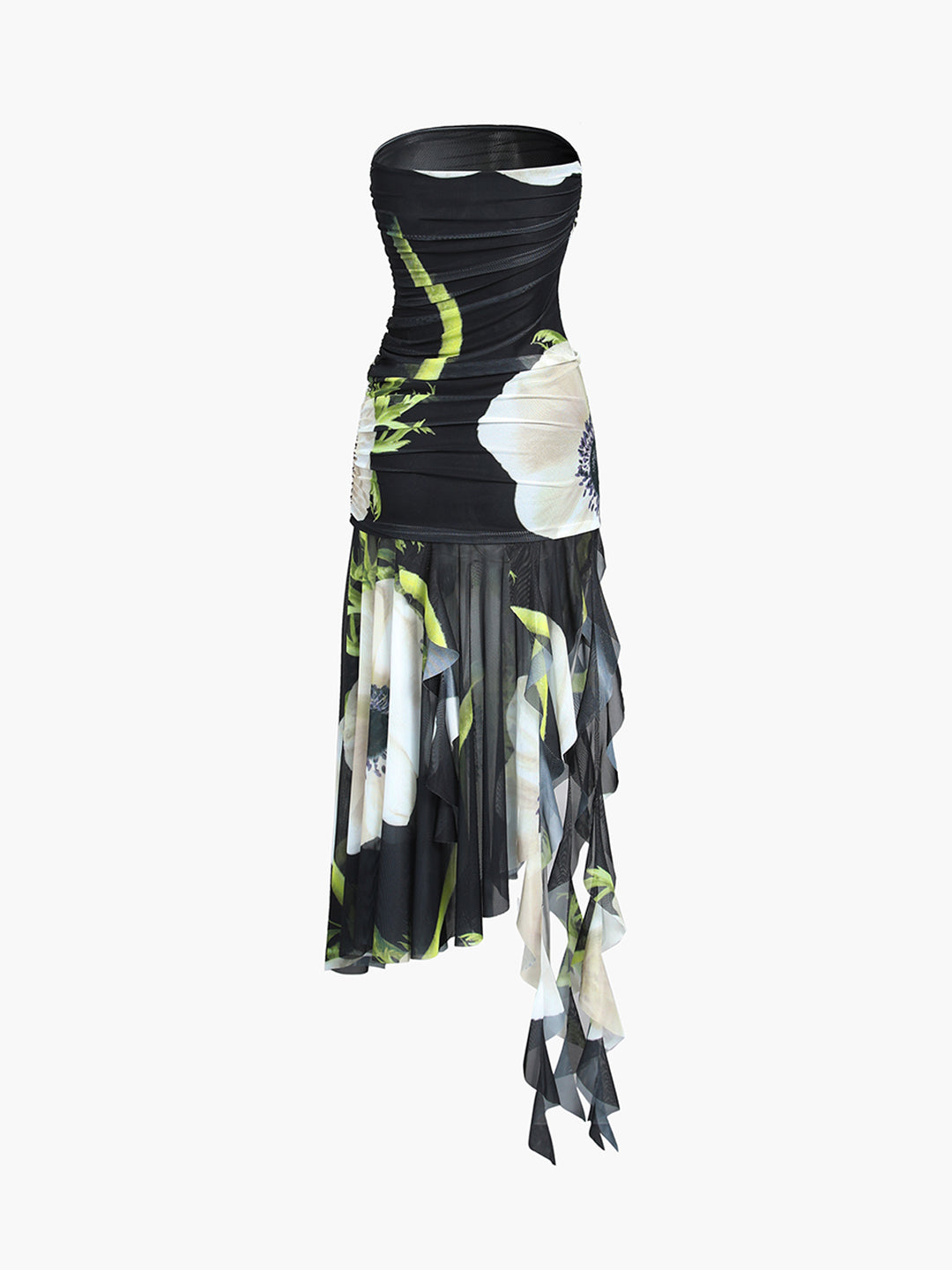 gardenia floral mesh pleat tube midi dress Gardenia Floral Mesh Pleat Tube Midi Dress
