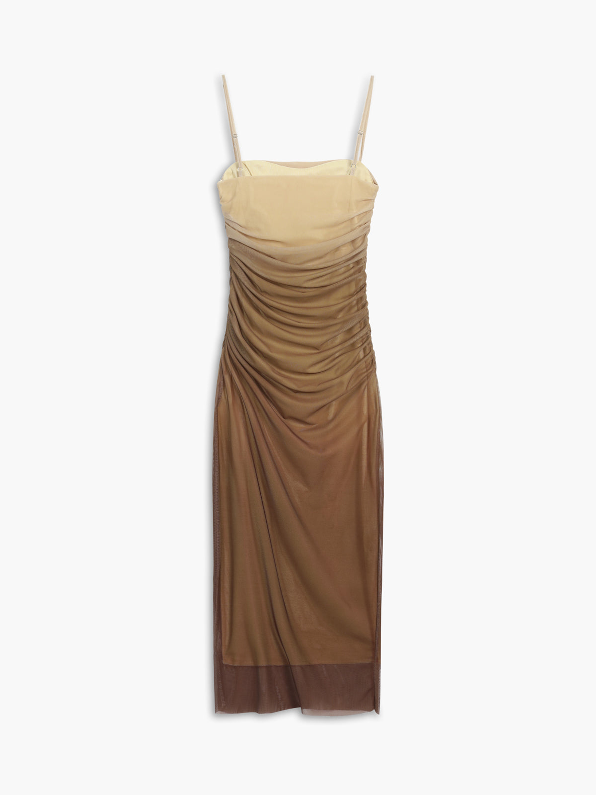 Cappuccino Print Ombre Mesh Zippered Long Dress with Tulle - Dark Brown - S Cappuccino Print Ombre Mesh Zippered Long Dress with Tulle - Dark Brown - S