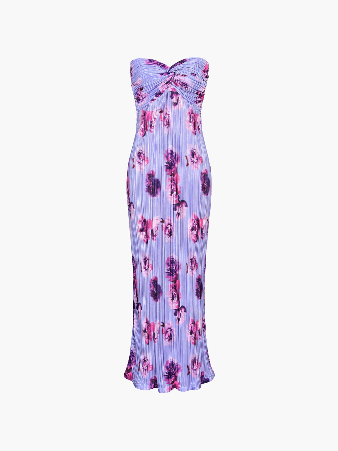 Floral Plisse Twist Tube Long Dress - Purple