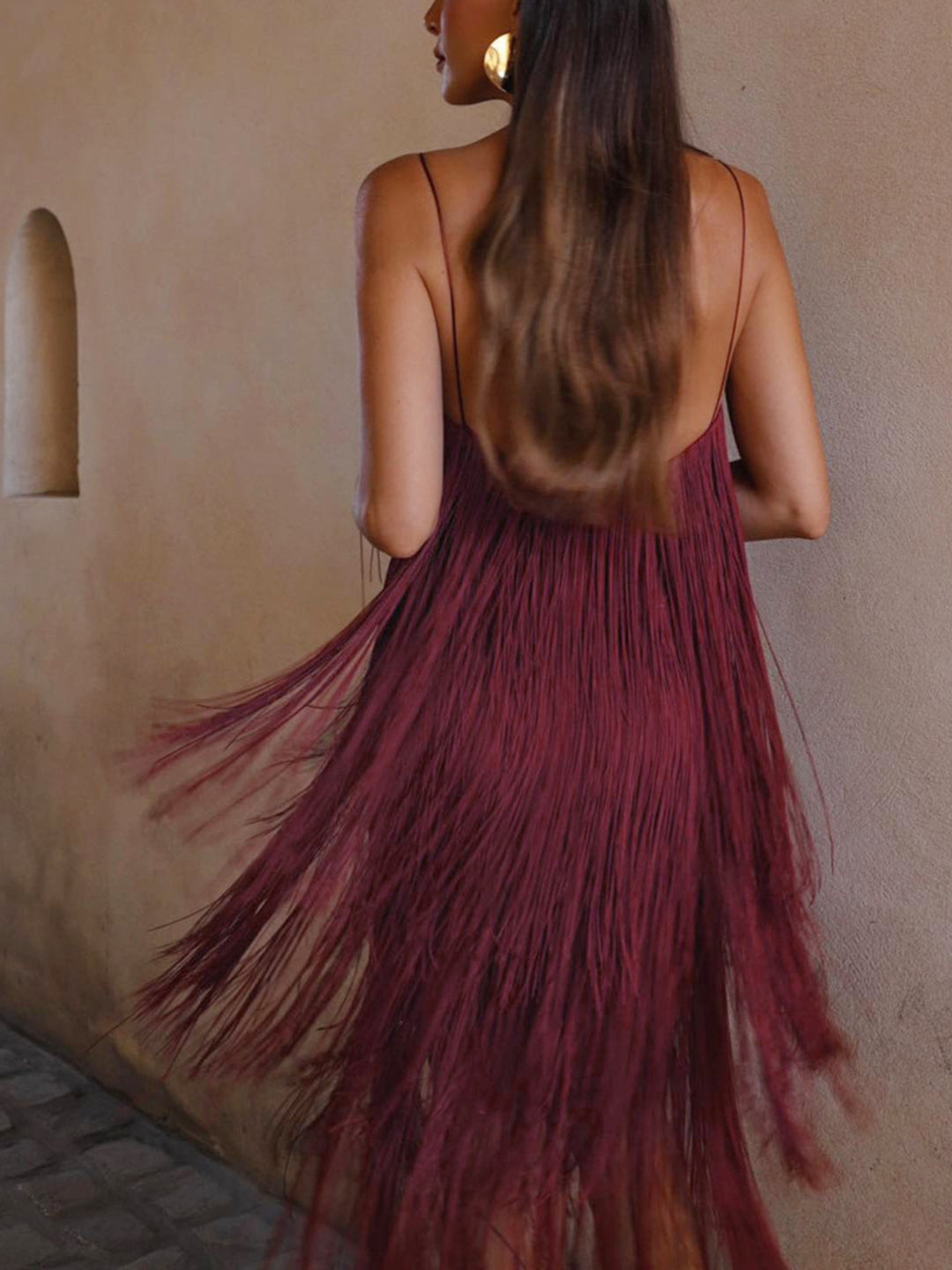 strapless open back dress Florence Fringed Open Back Short Dress