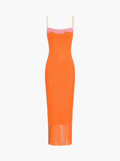 Semi-Sheer Mesh Lace Trim Long Dress | COMMENSE Semi-Sheer Mesh Lace Trim Long Dress | COMMENSE