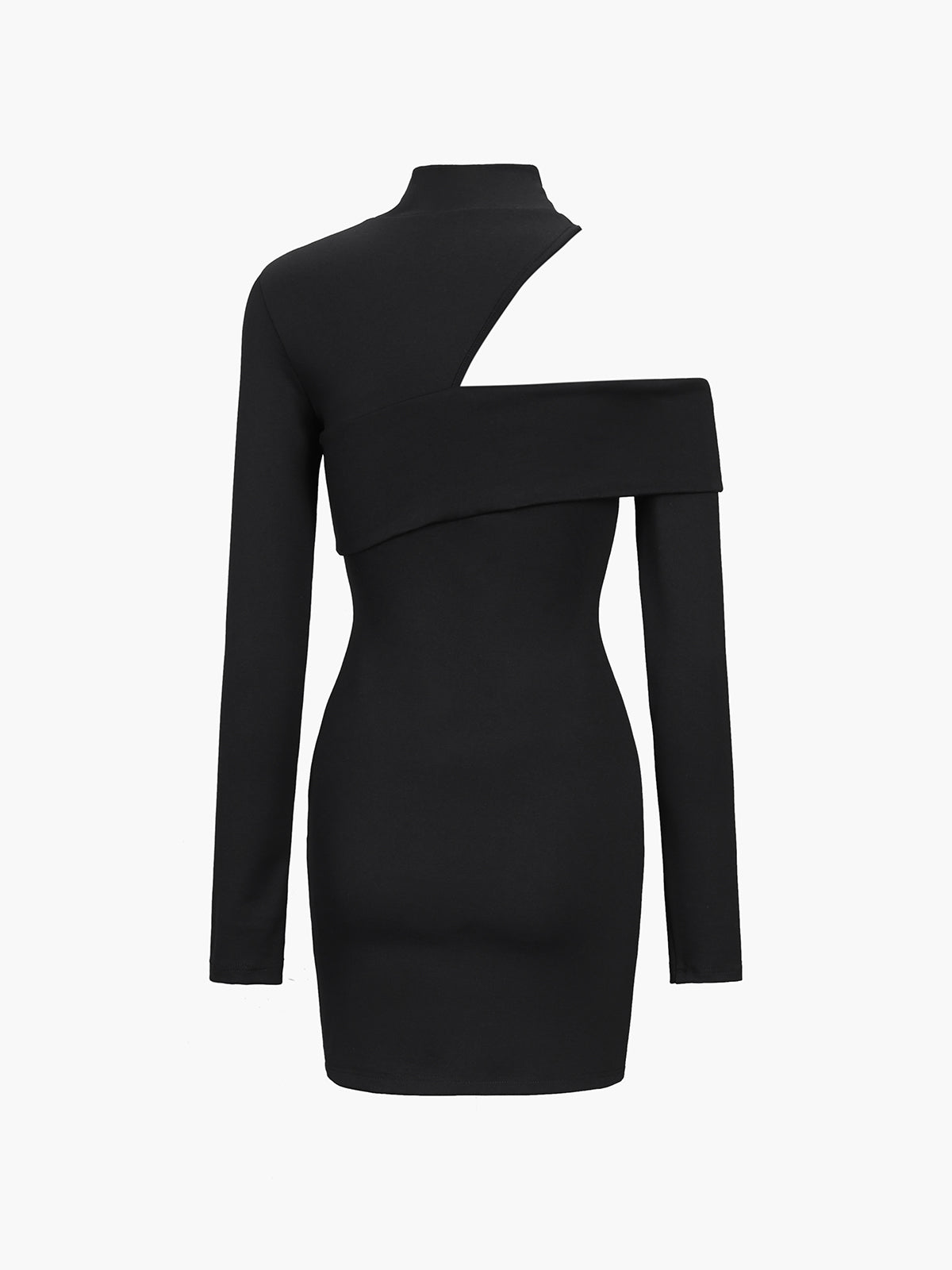 Mock Neck Oblique Cutout Rib Long Sleeve Short Dress | COMMENSE Mock Neck Oblique Cutout Rib Long Sleeve Short Dress | COMMENSE