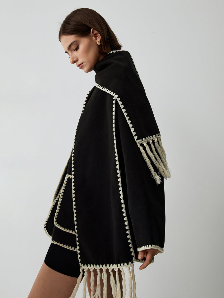 Contrast Trim Jacket With Matching Scarf | COMMENSE