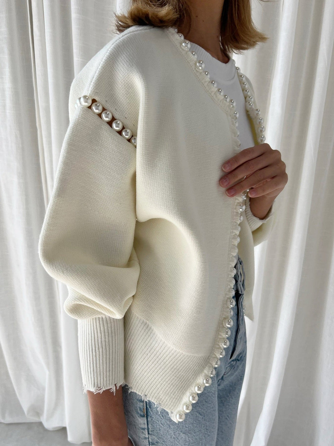 新品 NTNT PEARL BELL SLEEVE KNIT CARDIGAN Cardigan Sweater for Women Solid Knit Outerwear Top Open
