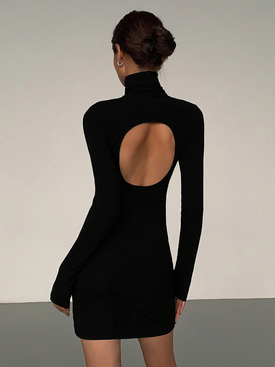 Turtleneck Open Back Long Sleeve Short Dress Turtleneck Open Back Long Sleeve Short Dress