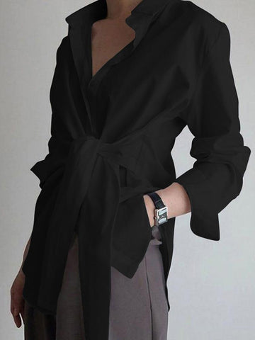 White Lightweight Tied High Low Blouse Button Back main image 1
