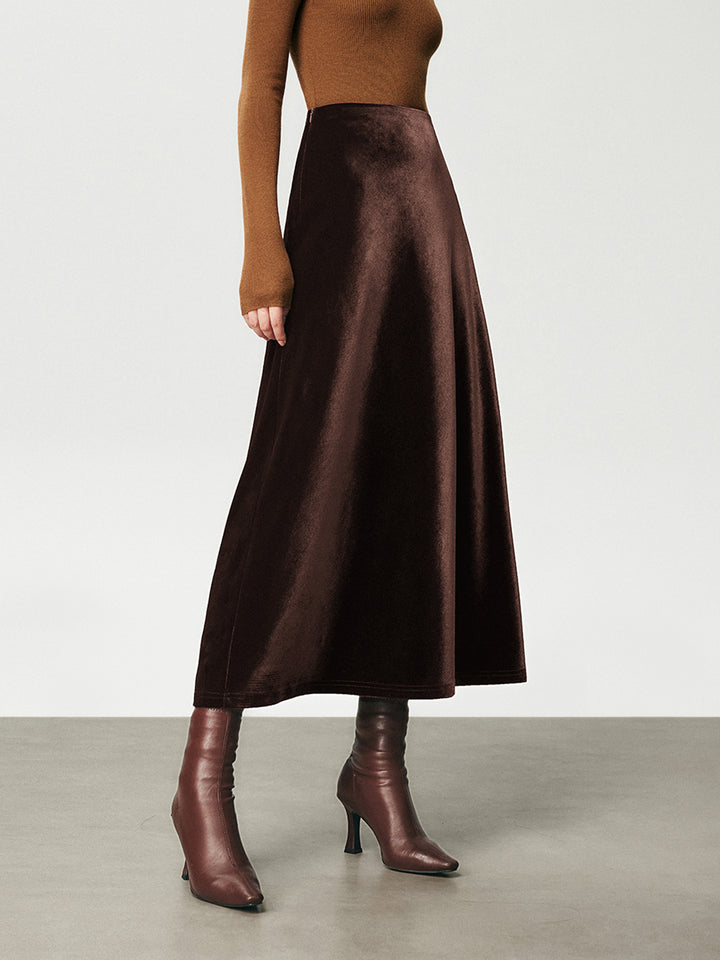 High Waist Velvet Maxi Skirt | COMMENSE