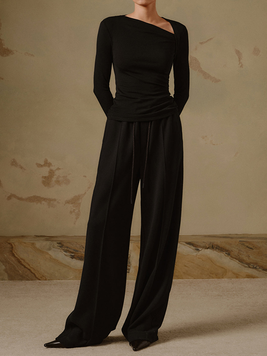 Ribbed Knit Long Sleeve Asymmetric Shirt – COMMENSE