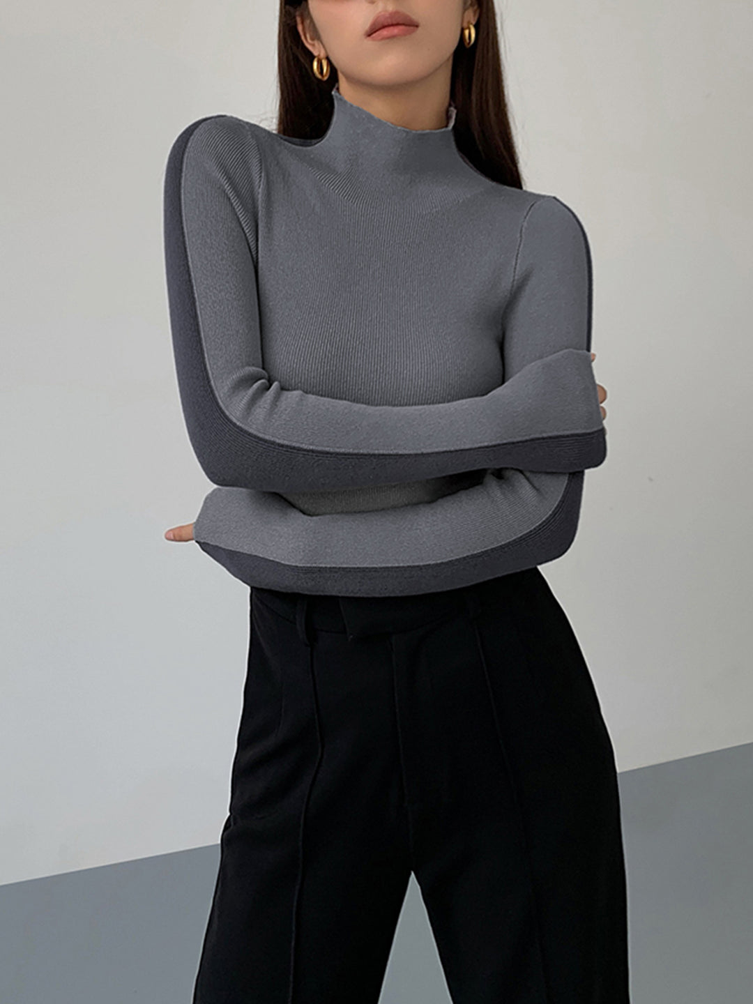 Two Tone Double Sided Long Sleeve Knit Top – COMMENSE