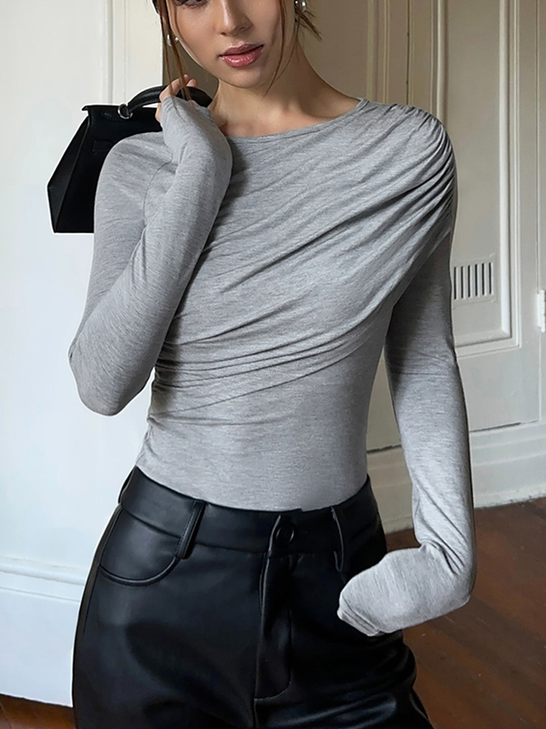 AMERI SYMMETRY PEPLUM SWEAT TOP グレー トップス SYMMETRY PEPLUM SWEAT TOP