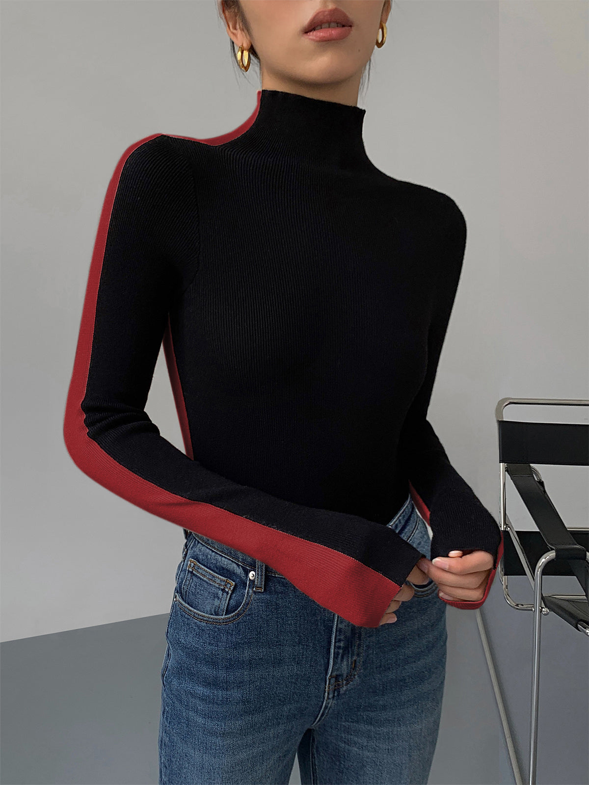 Two Tone Double Sided Long Sleeve Knit Top – COMMENSE