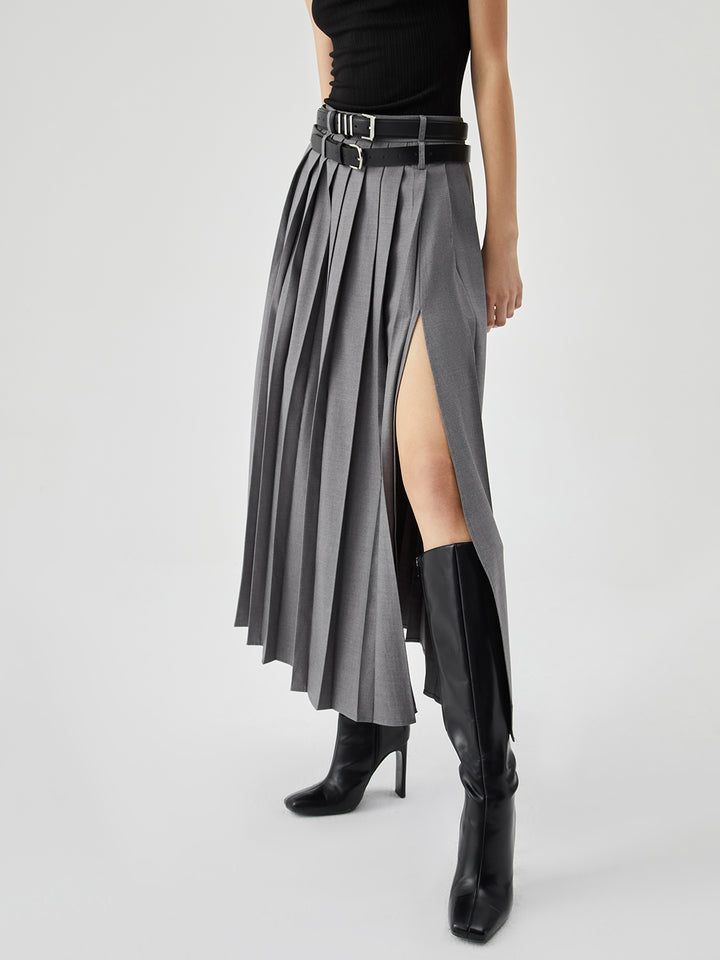 Pleated Split Maxi Skirt Without Belt | COMMENSE