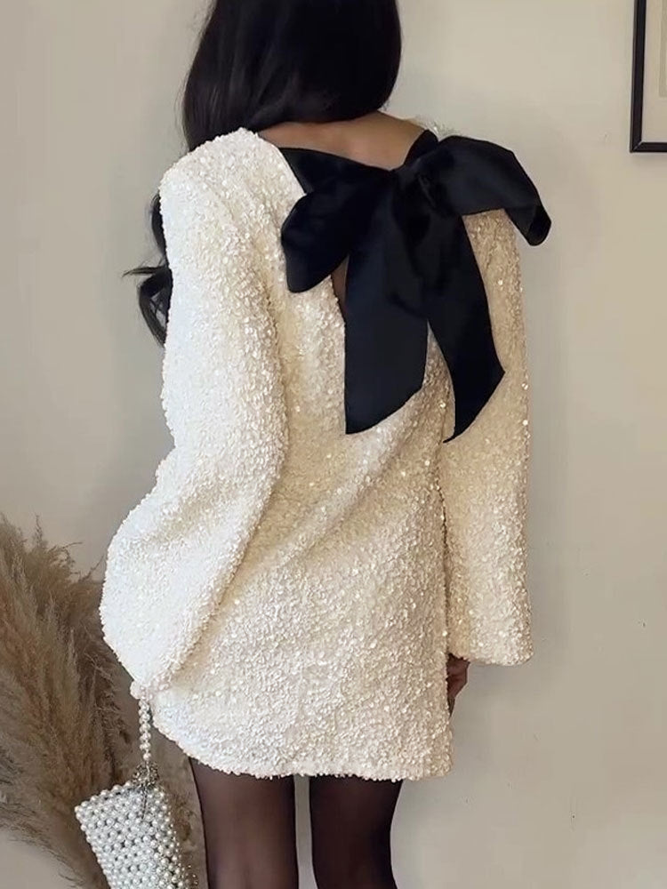 Sequins Velvet Bowknot Mini Dress – COMMENSE